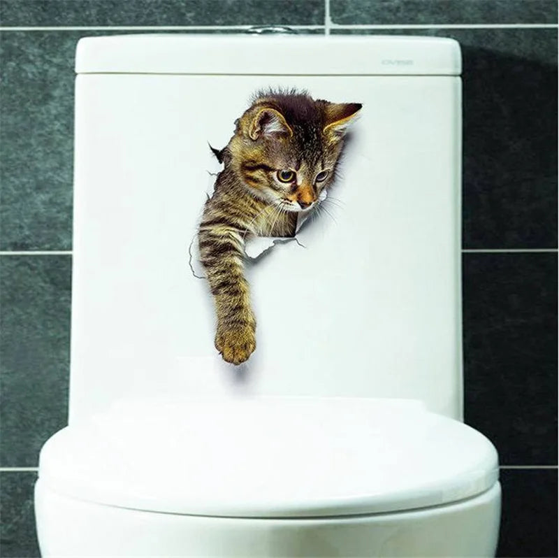 3d vivid broken Cat Toilet Door Refrigerator kitchen toilet Wall Stickers Decals Door Home Decor Poster Mural